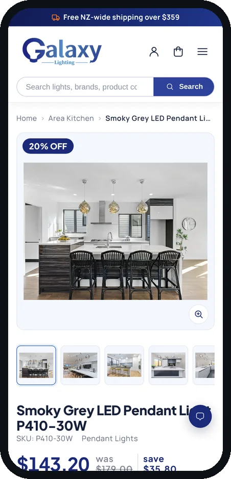 The same product page on a phone